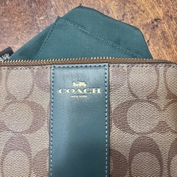 - Coach Signature Canvas Wristlet with Green Leather Trim— - Picture 9 of 13